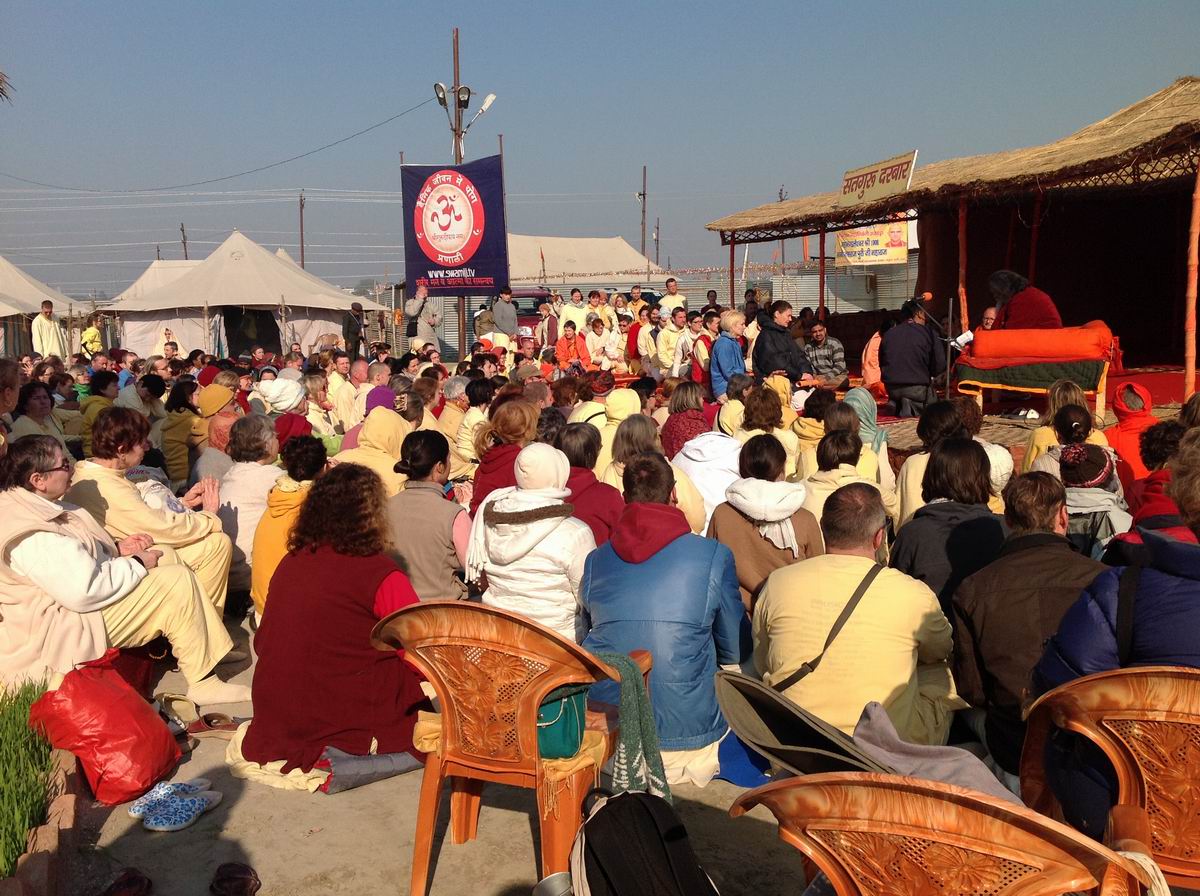 12. Satsang on the holy banks of  Sangam in our camp